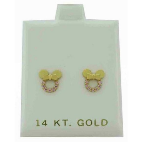 Created Pink Sapphires Stud Bow Earrings 14k Yellow Gold